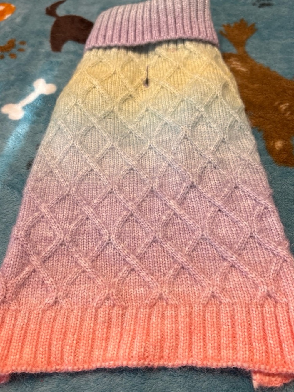 Pastel Ombre Cable-Knit Turtleneck for Small Pets - Pink Lavender Cream